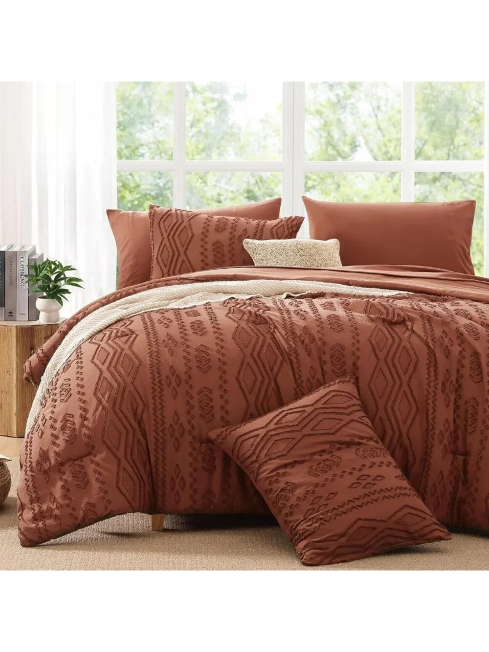 Cozy Autumn Leaf Tufted Boho Comforter Set - 7 Piece Full Size Bedding Ensemble